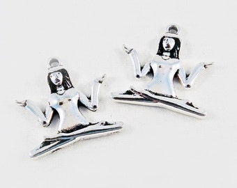 BP16 - 2 charms pendants Posture Meditation Yoga Egypt Zen silver / 2 Pieces Metal Silver Yoga Posture Meditation Egypt Pendants
