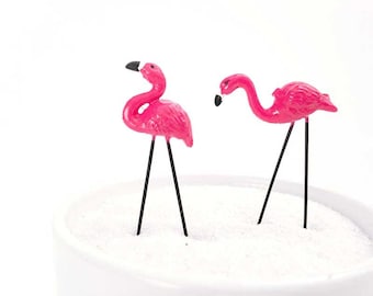 Miniature flamingos, fairy garden flamingos, tropical miniature landscape, pink flamingo, flamingo figurines