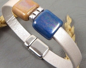 Ivory metal leather bracelet beads ceramic