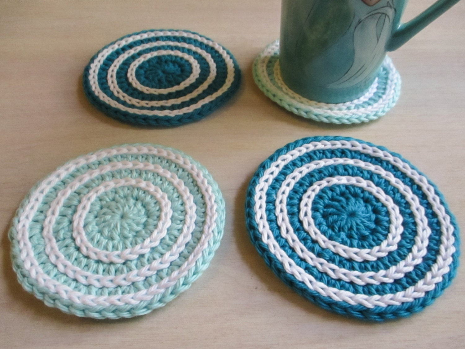 Blue Circle Crochet Coaster Set Handmade Crochet Coasters