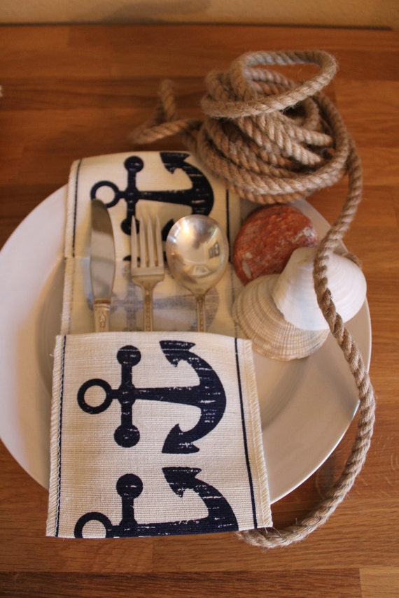 Nautical Anchor Flatware/Silverware Fabric Utensil Holder