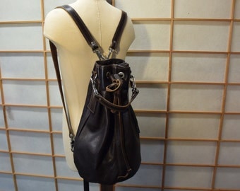 Vintage Rugby Leather Backpack SlingBag Men Women Dark Brown