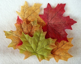 Colorful Silk Fall Maple Leaves For Crafting, Decorating, Floral Arrangements - Package of 25