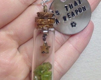 Steven Universe Peridot Vial Necklace Stamped Charm "Is That A Weapon"