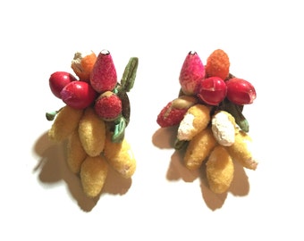 Vintage chippy fruit clip on earrings