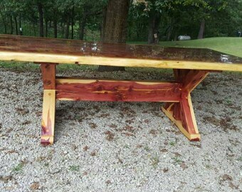 Cedar Table, X Frame Dining Table, Cedar Dining Table, Picnic Table, Farm Table, Live Edge, Outdoor Table