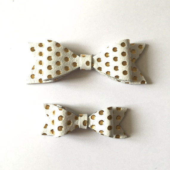 Handmade Gold Polka Dot Leather Bow