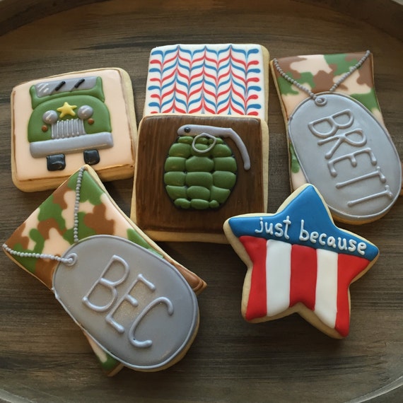 Army themed cookies by MJCookiesConfections on Etsy