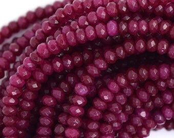 3mm faceted ruby red jade rondelle beads 15" strand 36505