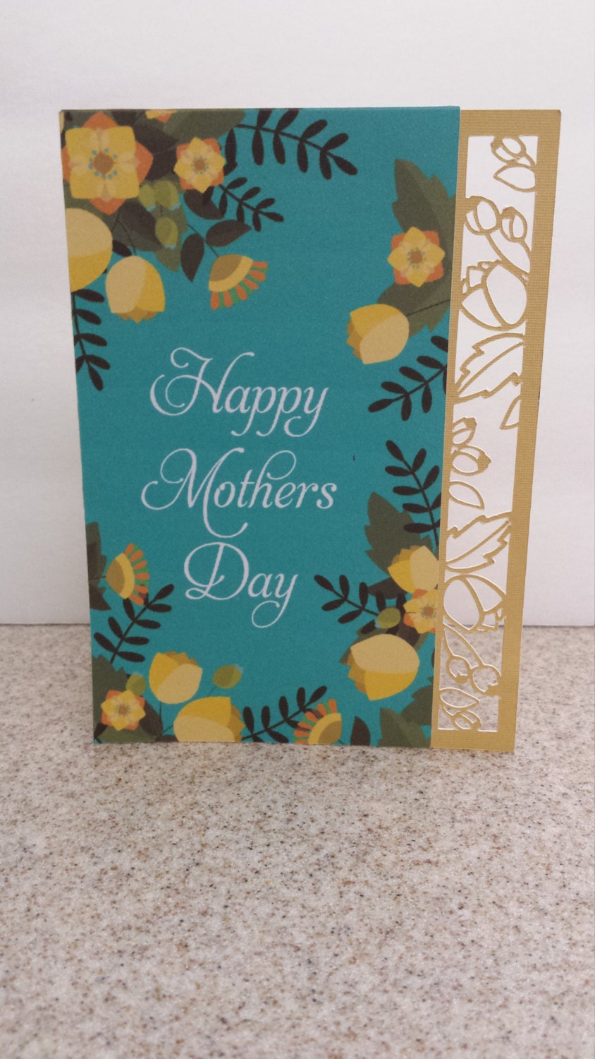 Teal and Gold Floral Mother's Day Cards with Envelope