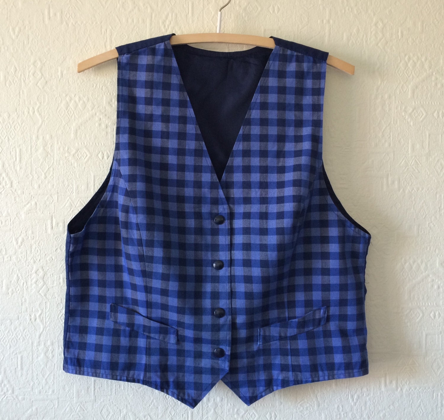Blue Gingham Plaid Vest Blue Checkered Vest Women's Vest