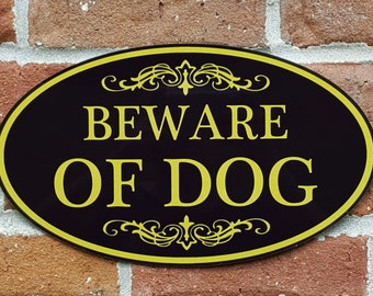 Beware of Dog Sign Aluminum Oval 12" x 7" Plaque - Variety of Colors Available
