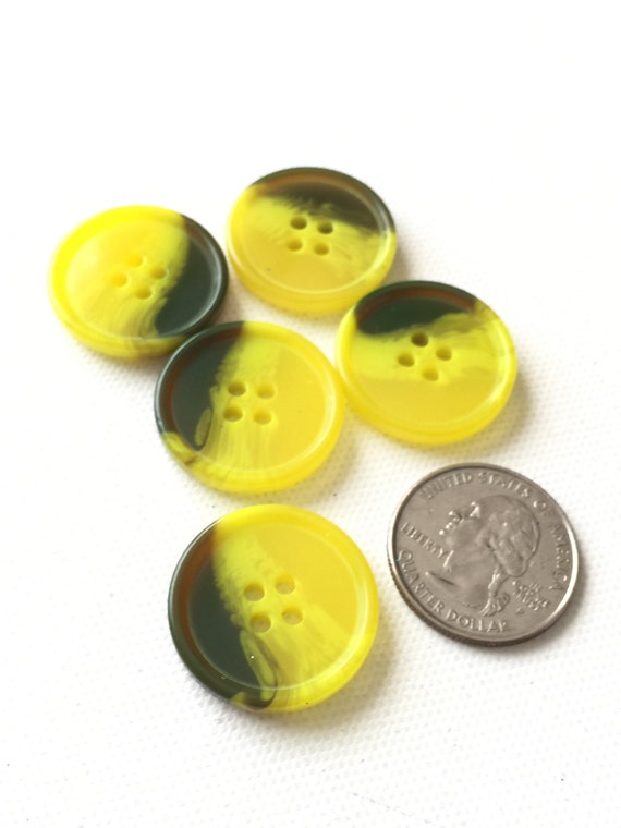 5 Large Yellow Buttons 25 mm 1 inch Round Sewing Supplies