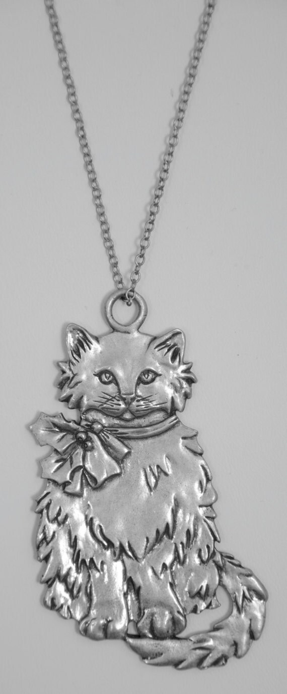 Vintage Pewter Cat Pendant by Seagull Pewter Canada 1988