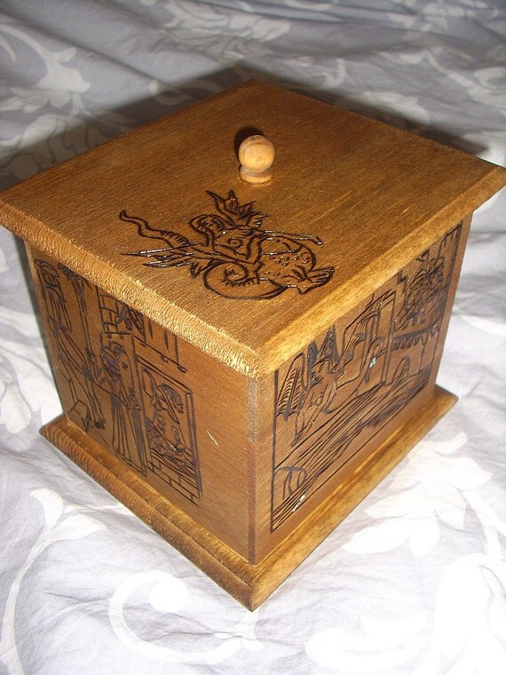 Wooden box carved with medieval pictures fairy Melusine