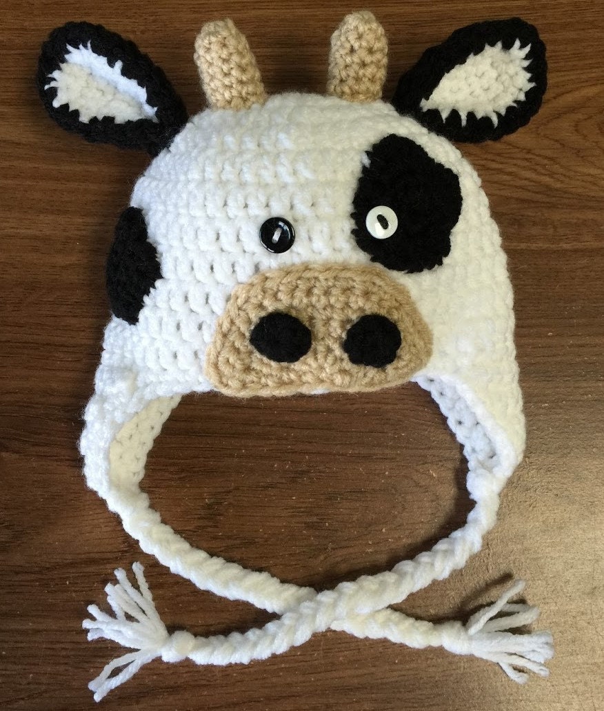 Crochet Cow Hat Crochet Cow Earflap Hat Crochet Animal Hat