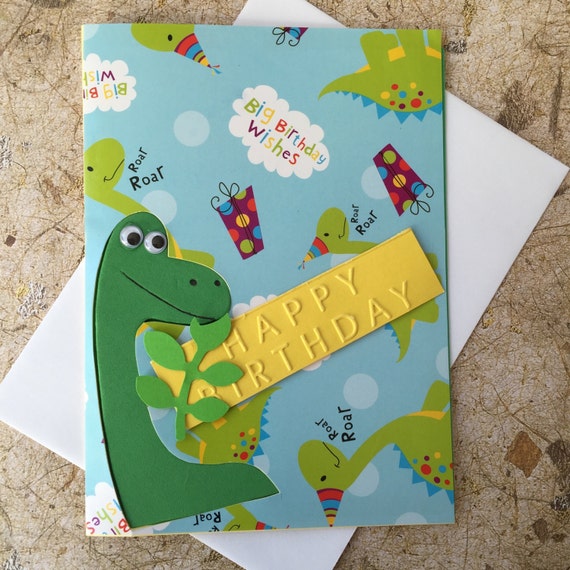 Items similar to Handmade Dinosaur Birthday card on Etsy