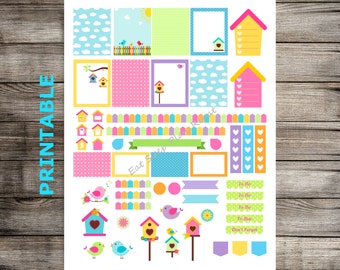 PRINTABLE for Erin Condren - Bird House Theme Weekly Planner Stickers for EC Life Planner Vertical Layout. Summer