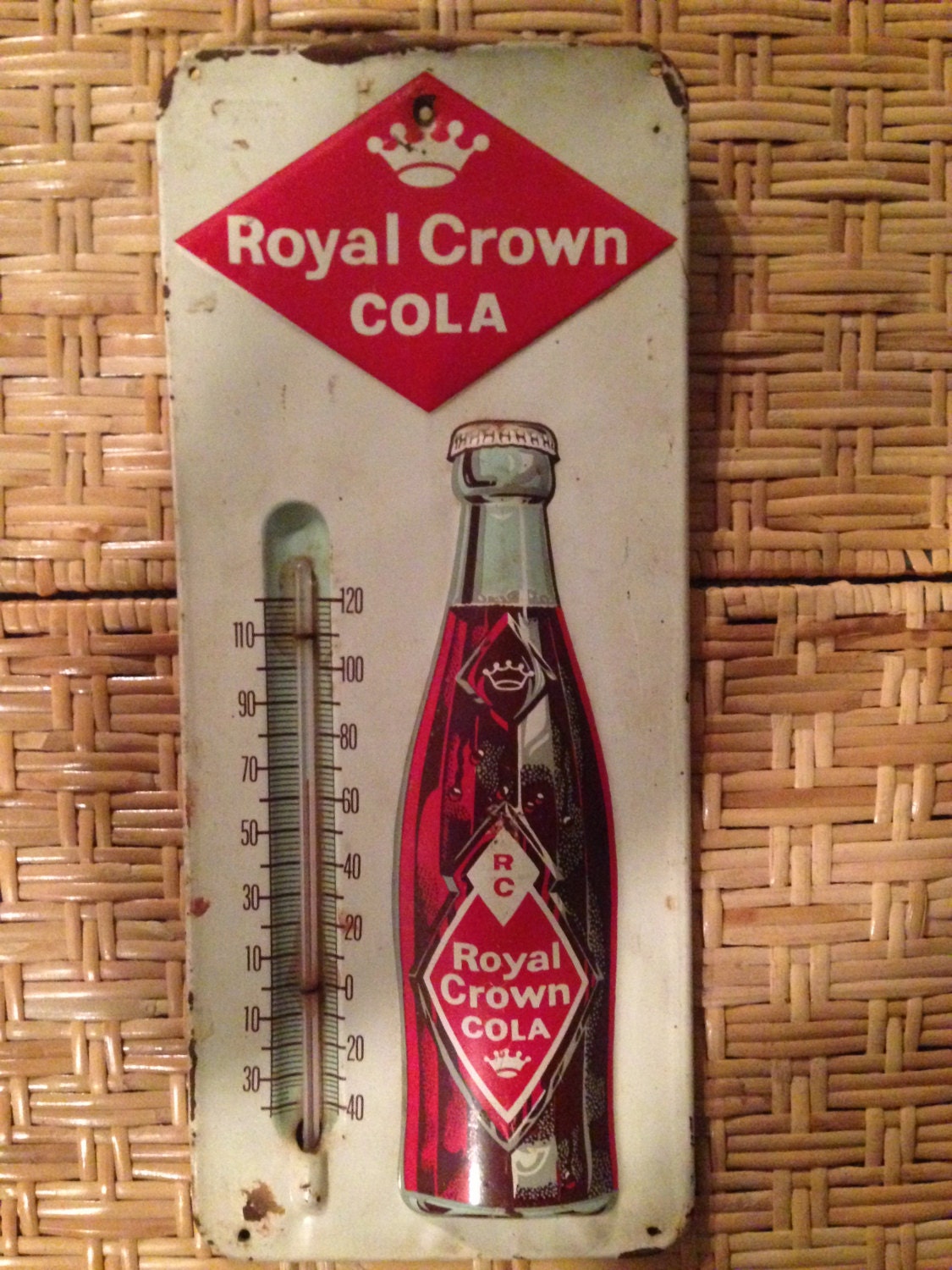 Royal crown cola soda pop metal thermometer advertising sign