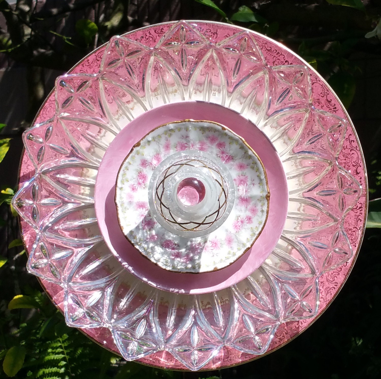 Glass Plate Garden Art Vintage & Upcycled Glass Garden