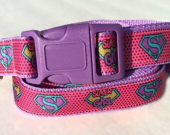 Laineys Super Girl Dog Collar and Leash Set