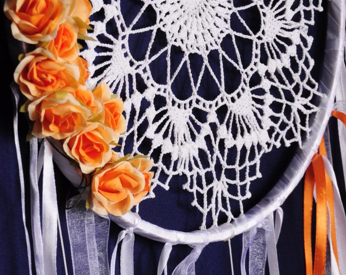 Dreamcatcher white Dream Catcher Orange roses Dreamcatcher New Dream сatcher gift idea dreamcatchers boho dreamcatcher wall handmade mobile