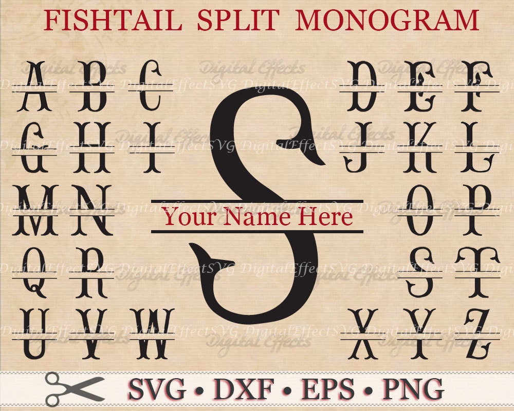 FISHTAIL Split Monogram Svg Files Dxf Eps & Png Files Split