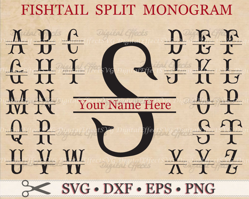 Download FISHTAIL Split Monogram Svg Files Dxf Eps & Png Files Split