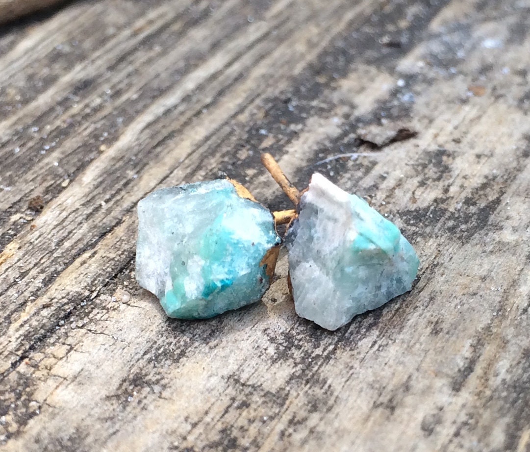 Turquoise Stud Earrings Raw Turquoise by NaturefyingJewelry