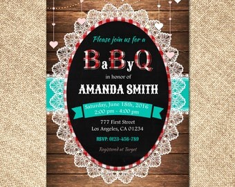 BABY Q Invitation, BabyQ Baby Shower Invitation, Backyard BBQ Invite, Co-Ed Baby Shower Invite, Digital File, Printable, Rustic Baby Shower