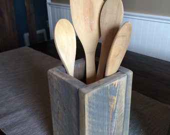 Gray stained small wooden vase or utensil holder