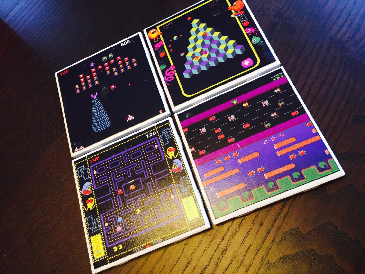 80's Video Games Tile Coasters handmade great gift QBert