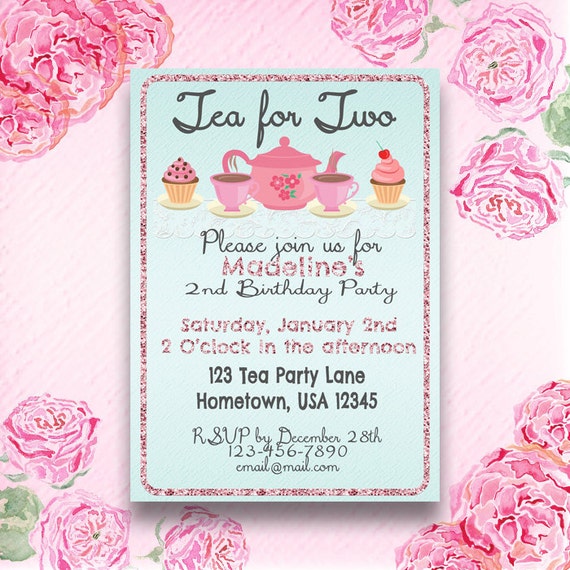 Tea for Two Birthday Invitation Tea Party by ComeOnOverYall