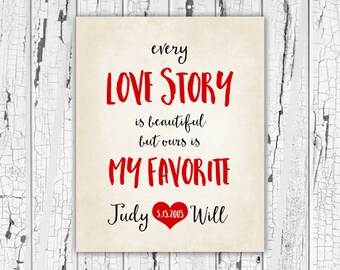 Every Love Story, Love Quotes Engagement Gift Wedding Shower Decoration, Valentines Day Gift for Him or Her Boyfriend Gift, Sister, Daughter
