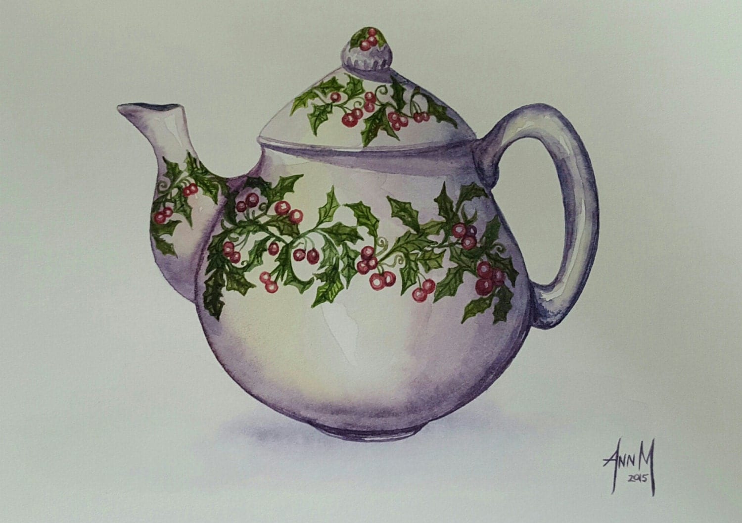 Teapot Art. Original Watercolor Painting.