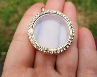 1 Floating Locket, Memory Locket, Story Locket, Charm Locket, Gold Tone Zinc Alloy with Rhinestones 37mm B40577H