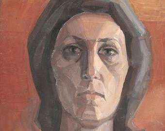 Gouache painting vintage expressionist woman portrait