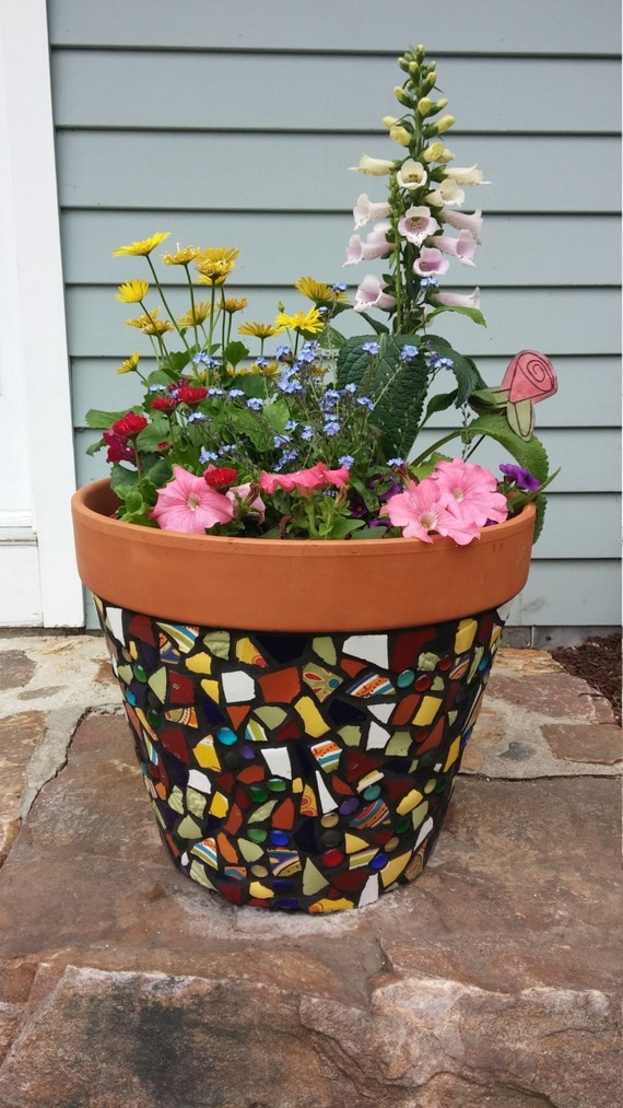 Unique Large Mosaic Flower Pots by nqBoutique on Etsy