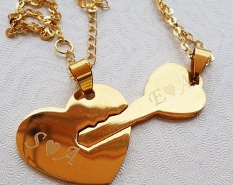 Heart and Key Necklace Couple Necklace Set Unlock My Heart Necklace Gold ,Silver Heart and Key Necklace Boyfriend Girlfriend Necklace