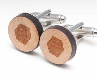 D20 Wood Cufflinks Gift For Him, Wedding Gifts, Groomsman Gifts, and Personalized