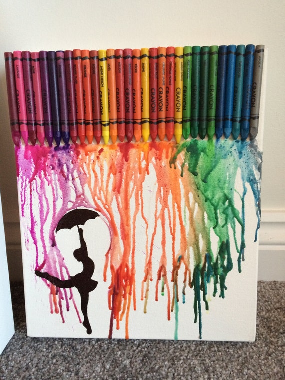 Items similar to Handmade Crayon Art with Ballet Dancer & Umbrella, on
