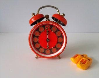 Striking Orange Alarm Clock PETER - Made in Germany - 70s
