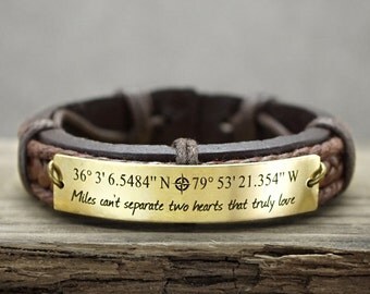 Long Distance Relationship Bracelet, Custom Coordinates Bracelet, Latitude Longitude Bracelet, Custom Leather Bracelet- Going Away Gift