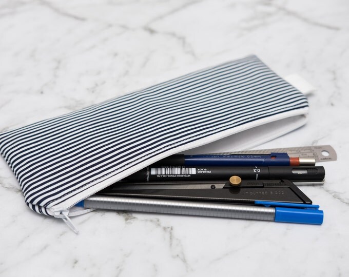 Navy and White Striped Pencil Case