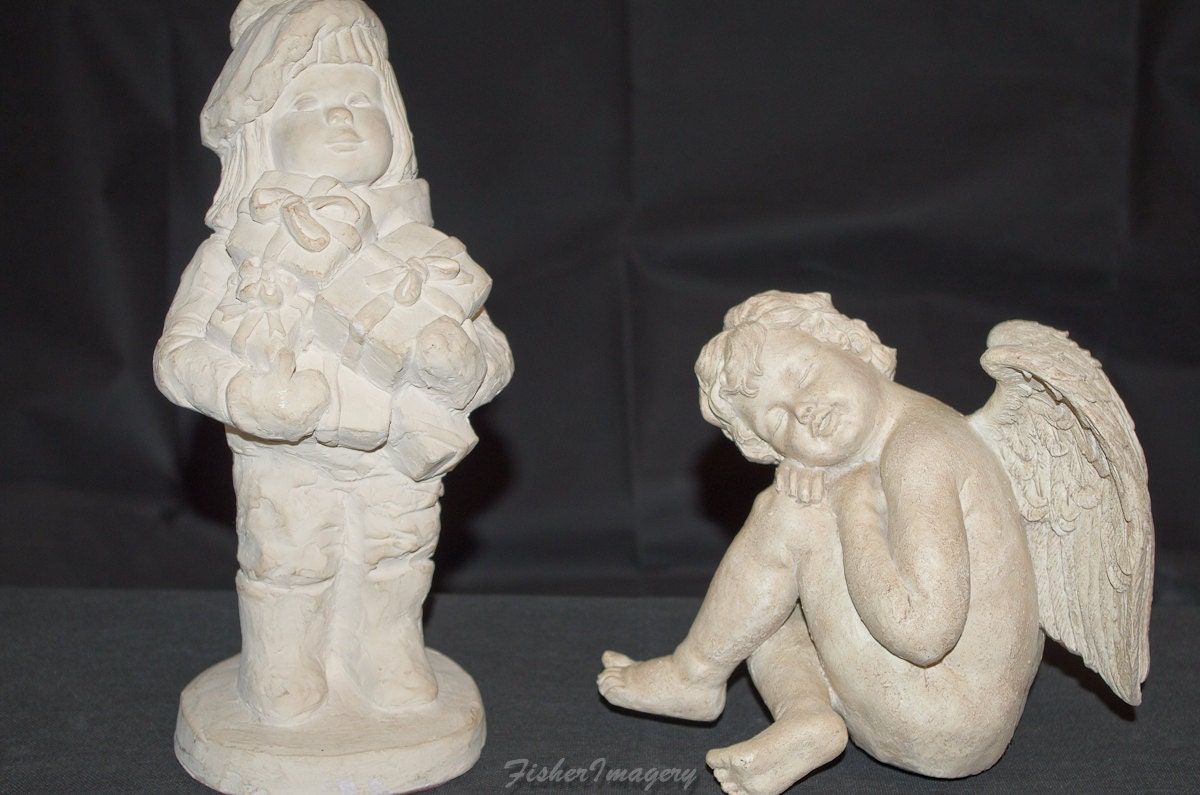 2 Garden Statues Angel And Boy With Gifts By VintageSpyFinds