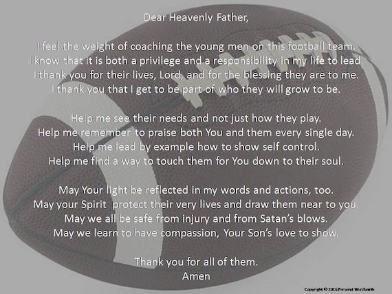 Football Coach's Prayer Digital Print Downloadable Prayer