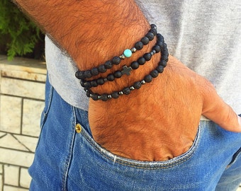 Men's Bracelet, Black Beads Bracelet, Men's Jewelry, Made in Greece, by Christina Christi Jewels.