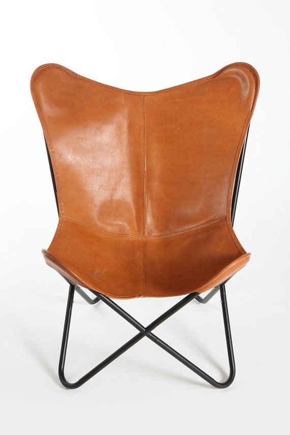 Brown Saddle Genuine Leather Butterfly Chair by CoolSetter
