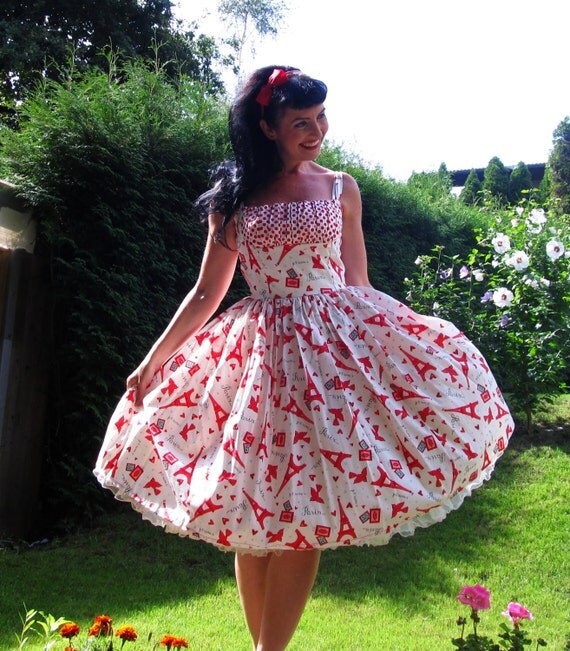 Pinup dress 'Parisian Girl' Eiffel tower dress READY