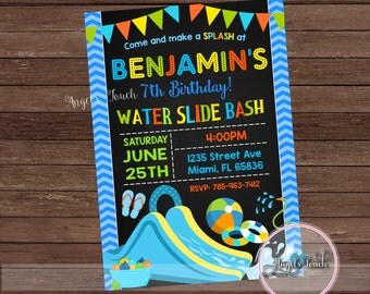 Water Slide Party Invitation, Waterslide Birthday Invitation, Waterslide Party Invitation, Boys Water Slide Invitation, Digital File